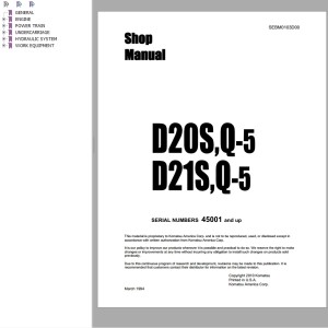 Komatsu D20S Q-5 D21S Q-5 Shop Manual SEBM0103D00