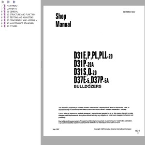 Komatsu D31E P PL PLL-20 D31P-20A D31S Q-20 D37E-5 D37P-5A Shop Manual SEBD001007