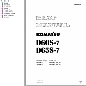 Komatsu D60S-7 D65S-7 Shop Manual SEBM0141C01