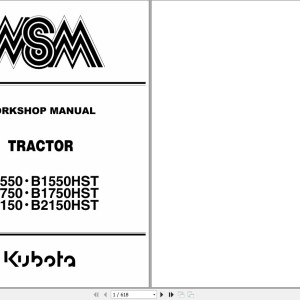 Kubota B1550 to B2150HST Workshop Manual 97897-10226 PDF