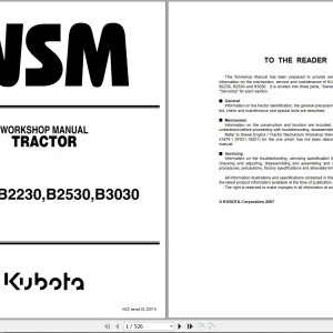 Kubota B1830 B2230 B2350 B3030 Workshop Manual 9Y111-00031 2007 PDF