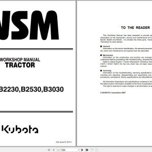 Kubota B1830 B2230 B2530 B3030 Workshop Manual 9Y111-00031 2007 PDF