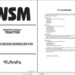 Kubota B2050 B2350 B2650 B3150 Workshop Manual 9Y111-09820 2014 PDF