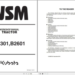 Kubota B2301 B2601 Workshop Manual 9Y111-11560 2014 PDF