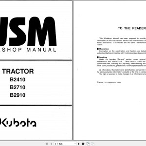 Kubota B2410HSDB to B2910HSD Workshop Manual 9Y011-13031 2007 PDF