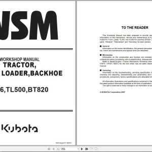 Kubota B26 TL500 BT820 Workshop Manual 9Y111-00048 2020 PDF