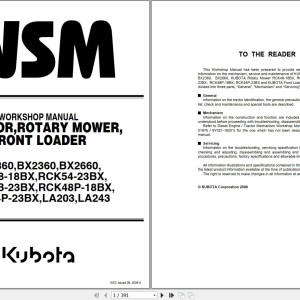 Kubota BX1860 to LA243 Workshop Manual 9Y111-01951 2009 PDF