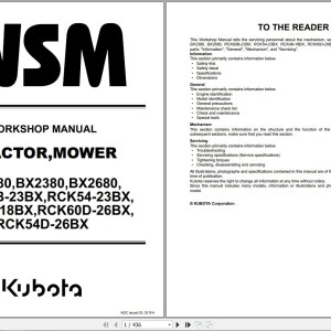 Kubota BX1880 to RCK54D-26BX Workshop Manual 9Y111-16342 2019 PDF