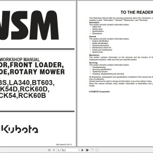 Kubota BX23S to RCK60B Workshop Manual 9Y111-16500 PDF