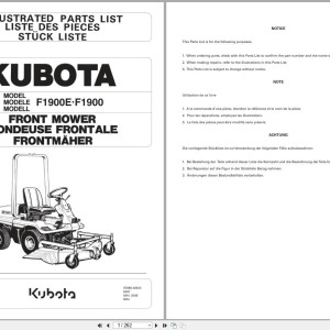 Kubota F1900 F1900E Parts Catalog 97898-40923 2008 EN DE FR PDF