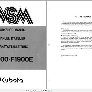 Kubota F1900 F1900E Workshop Manual 1993 EN DE FR PDF