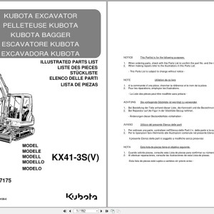 Kubota KX41-3S KX41-3SV Parts Catalog RG138-8128-0 EN FR DE IT ES PDF
