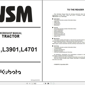 Kubota L3301 L3901 L4701 Workshop Manual 9Y111-10123 2019 PDF