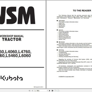 Kubota L3560 to L6060 Workshop Manual 9Y111-08242 2016 PDF