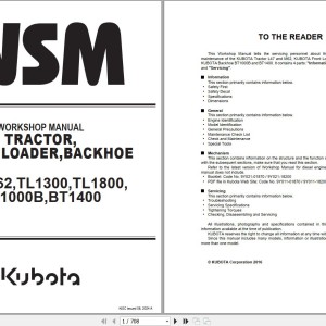 Kubota L47 to BT1400 Workshop Manual 9Y111-13685 2024 PDF