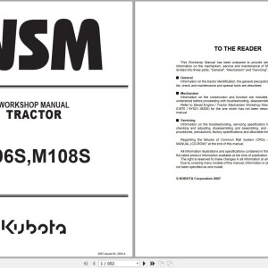 Kubota M96S M108S Workshop Manual 9Y111-28920 2023 PDF