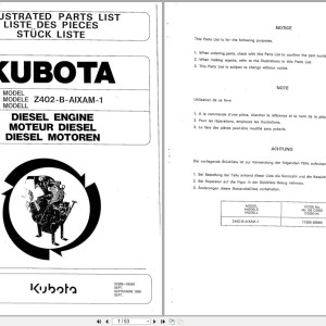 Kubota Z402-B Aixam-1 Parts Catalog 97898-05060 1996 PDF