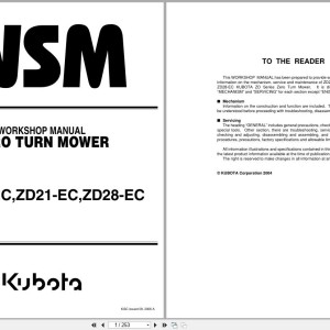 Kubota ZD21N-EC ZD21-EC ZD28-EC Workshop Manual 9Y011-15151 2004 PDF
