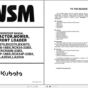 Kubota BX1870 to LA243A Workshop Manual 9Y111-08550 PDF