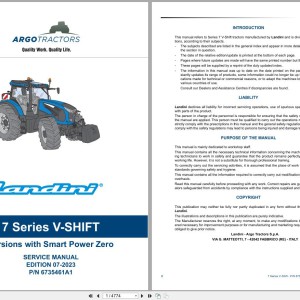 Landini 7 Series 7-210 7-230 7-240 V-Shift (RPE7) Service Manual 6735461A1 2023