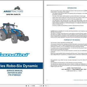 Landini 7 Series Robo-Six Dynamic (RPE8) Service Manual 6708022A1 2022