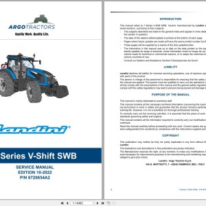 Landini 7 Series V-Shift SWB (RPD8) Service Manual 6720654A2 2022