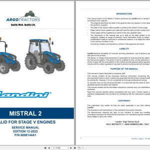 Landini Mistral 2-055 2-060 (RS14) Service Manual 6698144A1 2022