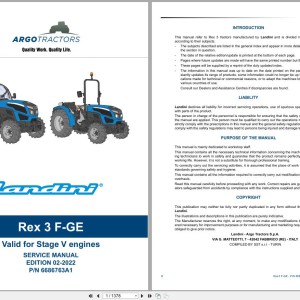Landini Rex 3 F-GE 3-060 3-070 3-080 (RS61) Service Manual 6686763A1 2022
