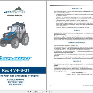 Landini Rex 4 V-F-S-GT 4-080 To 4-120 (RP5D) Service Manual 6705547A2 2023