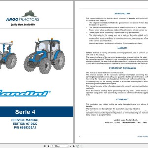 Landini Series 4 4-060 4-070 4-080 (RS58) Service Manual 6695339A1 2022
