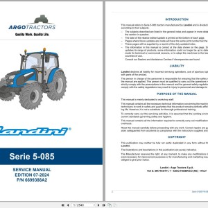 Landini Series 5-085 (RS57) Service Manual 6699388A2 2024