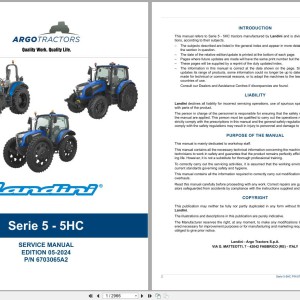 Landini Series 5-5HC 5-100 5-110 5-120 (RS2B) Service Manual 6703065A2 2024