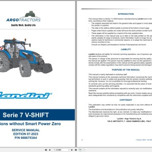 Landini Series 7 7-210 7-230 7-240 V-Shift (RPE7) Service Manual 6686753A4 2023