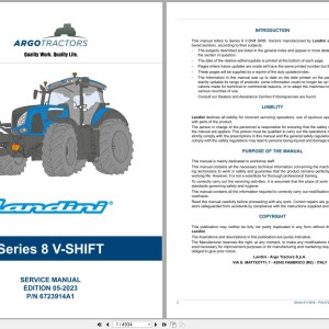Landini Series 8 8-270 8-310 V-Shift (RPF2) Service Manual 6723914A1 2023
