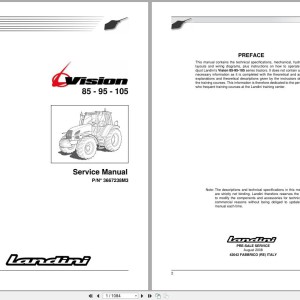 Landini Vision 85 95 105 Service Manual 3667238M3