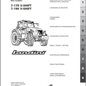 Landini 7-175 7-190 V-SHIFT Maintenance Operators Manual 6603451A2