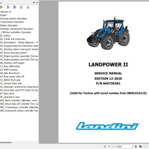 Landini Landpower II 125 135 145 165 Service Manual and Digrams 6697393A1