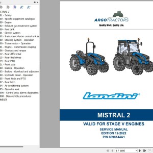 Landini MISTRAL 2-055 2-060 Service Manual 6698144A1