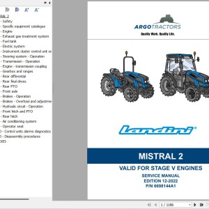 Landini MISTRAL 2-055 MISTRAL 2-060 Service Manual 6698144A1