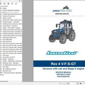 Landini Rex 4-80 4-120 V F S GT Service Manual 6705547A2