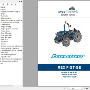 Landini Rex 80 90 100 110 120 F GT GE Service Manual 6696102A1