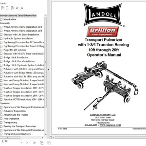 Landoll 10FT Through 20FT Transport Pulverizer with 1-34 Trunnion Bearing Operator’s Manual F-8510-0919