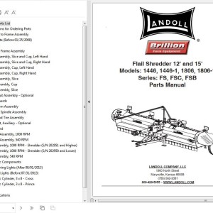 Landoll 1446 1446-1 1806 1806-1 Series FS FSC FSB Flail Shredder 12'and15' Parts Manual F-629-1022