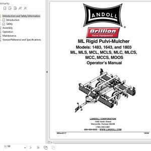 Landoll 1483 1643 And 1830 ML MLS MCL MLC MLCS MCC MCCS MOOS Rigid Pulvi-Mulcher Operator’s Manual 1K044