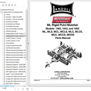 Landoll 1483 1643 AND 1830 ML MLS MCL MLC MLCS MCC MCCS MOOS Rigid Pulvi-Mulcher Parts Manual 1K045