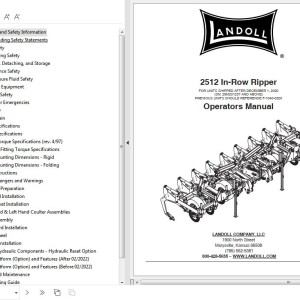 Landoll 2512 In-Row Ripper Operator's Manual F-1040-0123