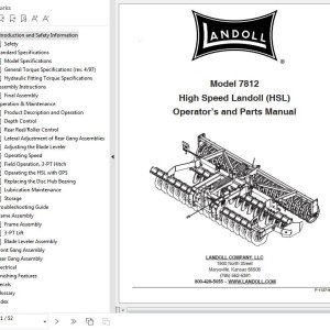Landoll 7812 High Speed (HSL) Operator’s And Parts Manual F-1127-0622