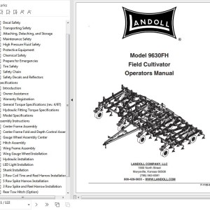 Landoll 9630FH Field Cultivator Parts Manual F-1105-0722