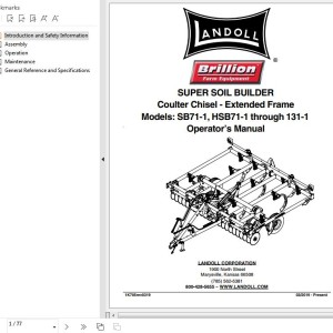 Landoll SB71-1 HSB71-1 Through 131-1 Super Soil Builder Coulter Chisel Operator’s Manual 1K705rev0319