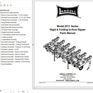 Landoll 2511 Series Rigid And Folding In-Row Ripper Parts Manual F-1011-1118